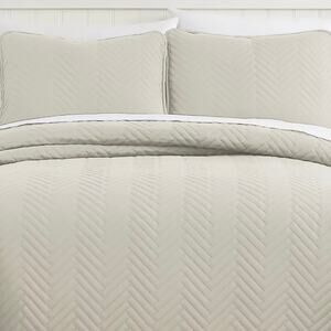 Southshore Fine Linens Solid Color Chevron 3 Pc Quilt Set Cream King